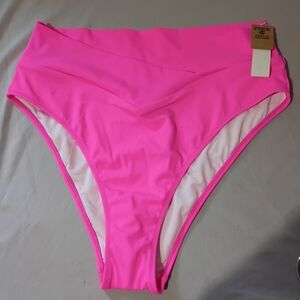 PINK Victoria's Secret High-Waist Bikini Bottom - Neon Pink V Criss Cross